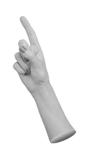 istock Female hand with index finger pointing upward, isolated on a white background. Gesture indicating 2186714372