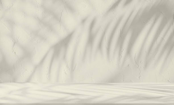 istock Backdrop light beige podium display for product. Interior room with sunlight and shadows on beige concrete wall surface 2186719624
