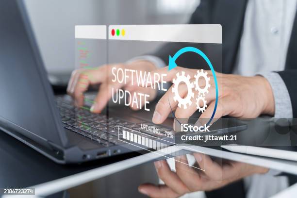 Software Update Interface Man Working And Installing Update Process Software Updates Or Operating ...