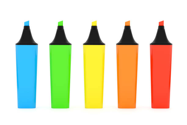 istock Five colorful highlighters standing on white background 2186729223