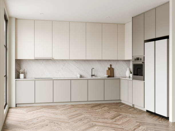 istock Modern Minimalist Kitchen with Elegant Design Features minimalist cabinetry, elegant finishes. 3d render. 2186731993