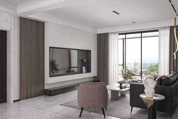 istock Contemporary Living Room Interior with Modern Decor and Large TV Unit 2186732159