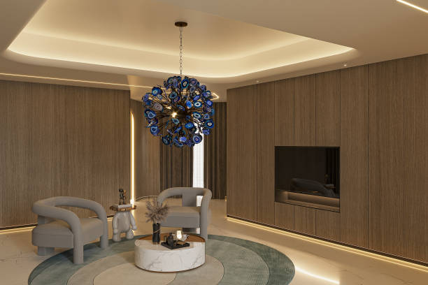 istock Luxurious Modern Living Room with Statement Chandelier and Minimalist Decor 2186732164