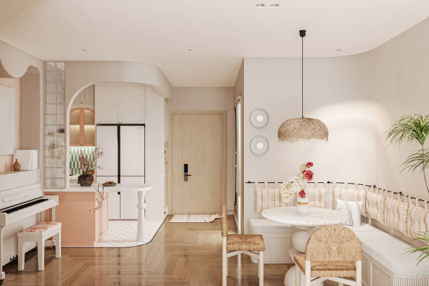 istock Cozy Scandinavian-Inspired Dining and Kitchen Area with Natural Elements 2186732446