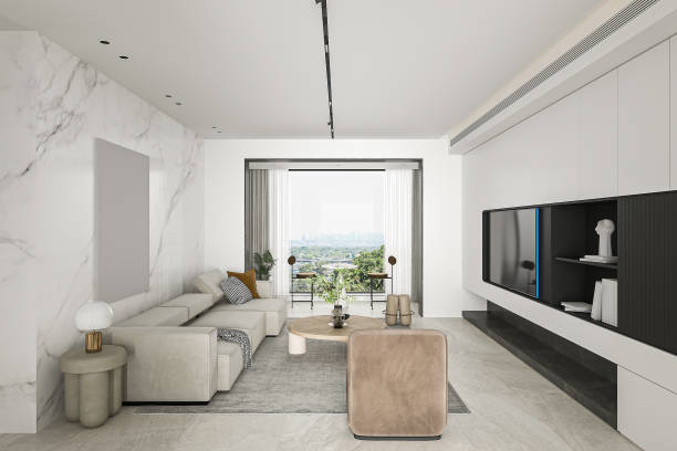 istock Luxury Modern Living Room with Panoramic View and Minimalist Design 2186732452