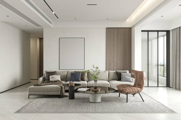 istock Minimalist Modern Living Room with Cozy Sectional Sofa and Stylish Coffee Table 2186732455