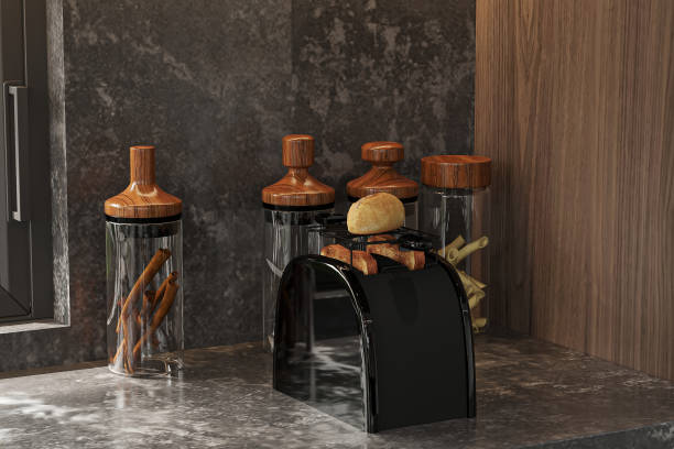 istock Modern Kitchen Countertop with Stylish Storage Jars and Bread Toaster 2186732863