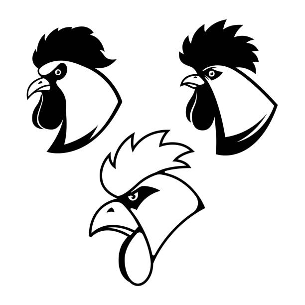 Illustration of rooster head in engraving style. Design element for t shirt, emblem, badge. Vector illustration