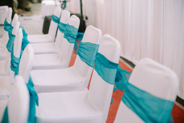 Wedding reception chair with ribbon decoration