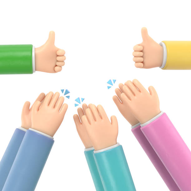 istock Set of people hands clapping, giving likes. Applause, ovation, celebrating, rapture. Flat doodle illustration in cute cartoon style.3D rendering on white background. 2186743759