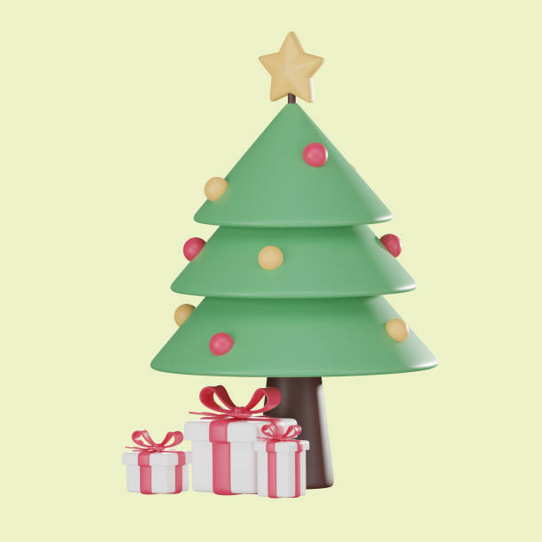 istock Christmas tree and gift box festive holiday decorations, xmas, 3D render. 2186746409