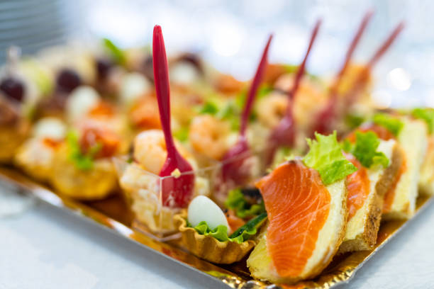 istock Appetizers With Salmon and Shrimp on a Tray 2186746729
