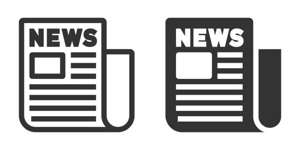 illustrations, cliparts, dessins animés et icônes de icônes de journal en contour et styles solides pour les concepts de médias, vecteur. - média