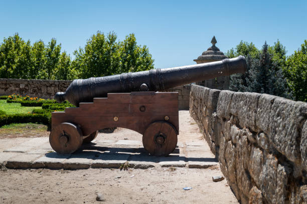 Ancient cannon exposed in a garden park in Chaves, Portugal