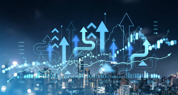 istock A financial chart with upward arrows and various graphs overlaying a cityscape at night. It represents concepts of stock market growth, forex trading, and business evolution 2186749676