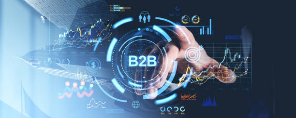 istock Business-to-business (B2B) concept with futuristic technology and data analytics on a digital screen. 2186750197