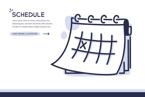illustrations, cliparts, dessins animés et icônes de illustration de calendrier dessinée à la main avec date en surbrillance - agenda