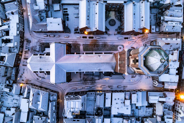 istock Zwolle Peperbus church tower top down view during a cold winter sunrise 2186761536