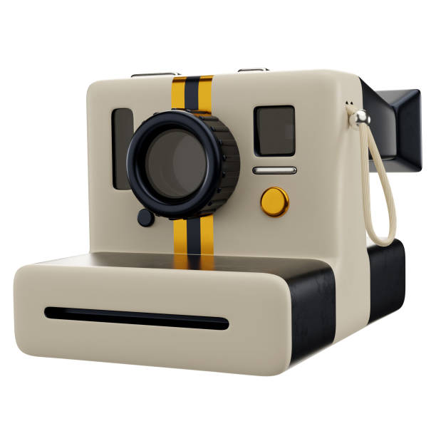 a vintage Polaroid instant camera on yellow background