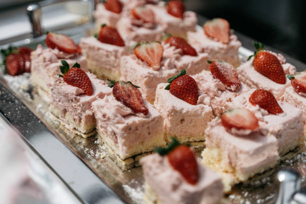 Strawberry Cheesecake Squares on Metal Tray