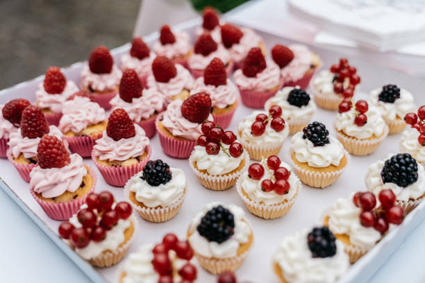 Mini Cupcakes with Fresh Berries and Whipped Cream Frosting