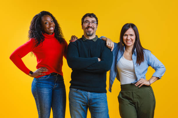 istock Joyful Multiracial Group Portrait on Yellow Background 2186771991