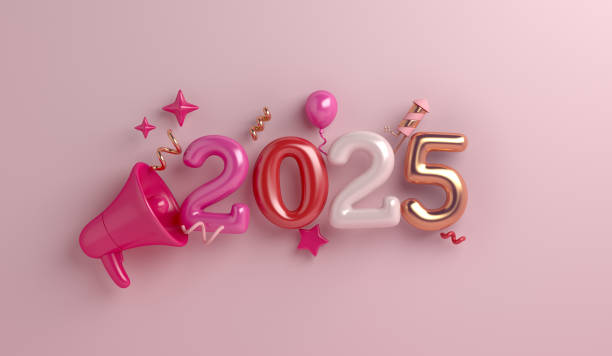istock Happy new year 2025 decoration background with balloon, megaphone, 3D rendering illustration 2186772488