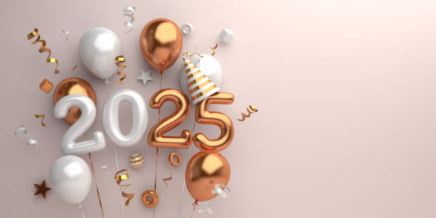 istock Happy new year 2025 decoration background with balloon, 3D rendering illustration 2186772550