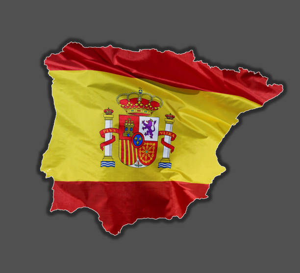 Outline map of Spain designed with the national flag