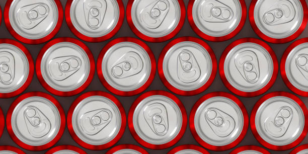 istock Red soda aluminum cans, top view 2186773759