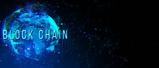 istock Blockchain hologram concept with global map and data network connections on dark digital backdrop. 3D Rendering 2186776826