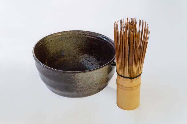 istock Tea bowl and bamboo whisk for preparing green matcha tea 2186778780