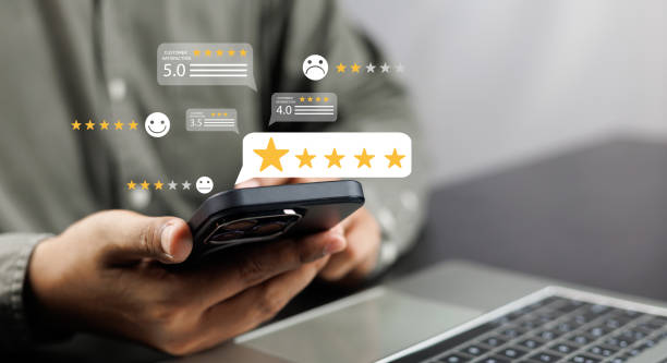 istock Online customer satisfaction Survey service concept, client rate service from experience in application,Consumer give five-Stars and feedback review for quality, Business reputation ranking from buyer 2186779180