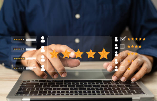 istock Online customer satisfaction Survey service concept, client rate service from experience in application,Consumer give five-Stars and feedback review for quality, Business reputation ranking from buyer 2186779604