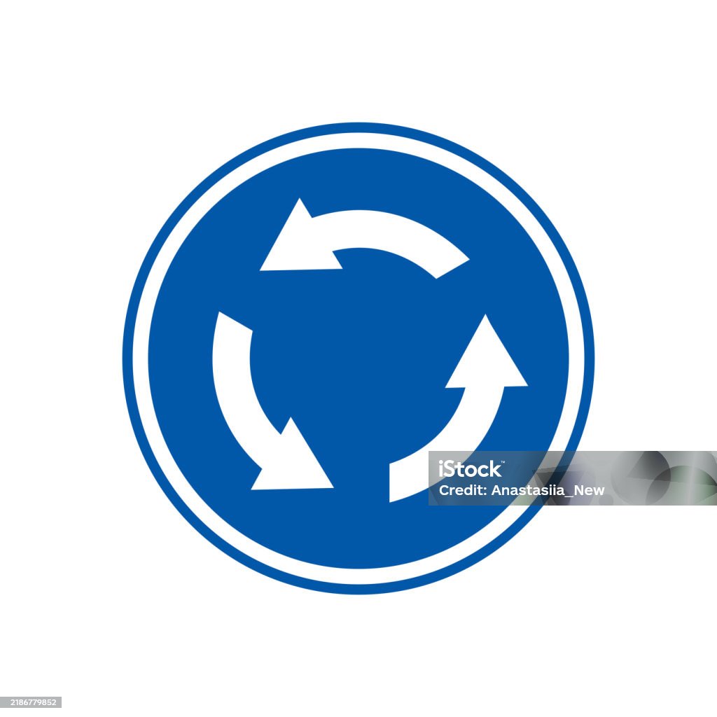 Around Direction Sign Roundabout Direction Sign Road Blue Sign Vector Illustration Flat ...