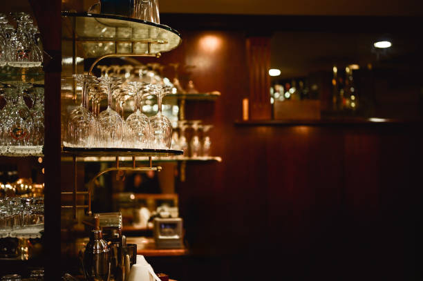 istock Upside Down Wineglasses at hotel bar. 2186784360