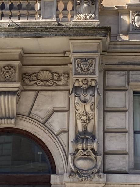 istock Decorative bracket with allegorical head, rosette, cartouche and swag. 2186785414
