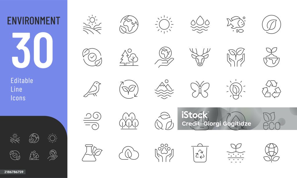 Environment Line Editable Icons set. - Royalty-free Pictogram vectorkunst Environment Line Editable Icons set. - Royalty-free Pictogram vectorkunst