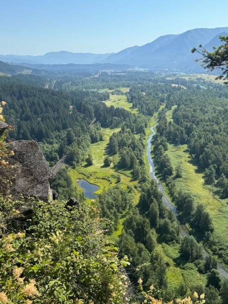 istock Scenic view of lush green valley with winding river. 2186788457
