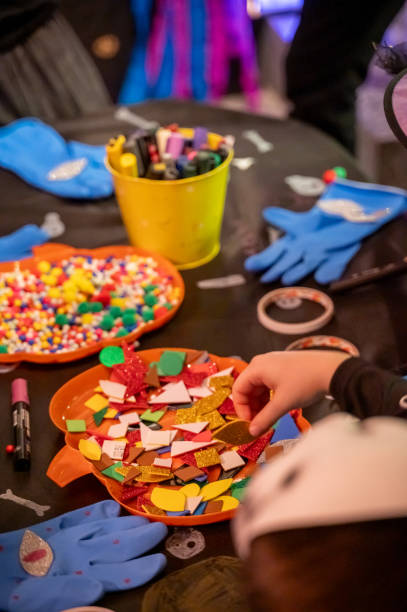 istock Materials for Halloween monster crafting workshop arranged on table 2186791044