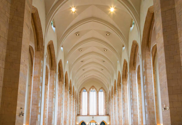 Color image depicting the interior of the Anglican Guildford Cathedral in Surrey, southeast England.
