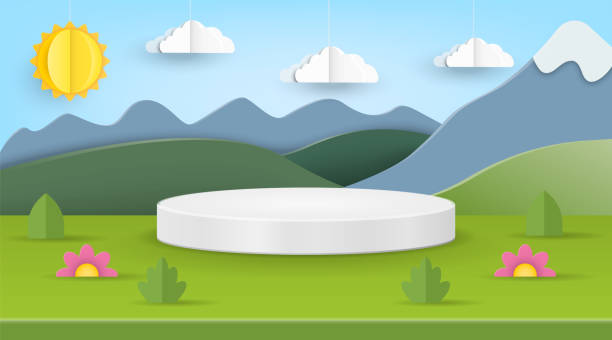 istock A colorful Nature Landscape with a Round Platform designed for presentations and events 2186802907