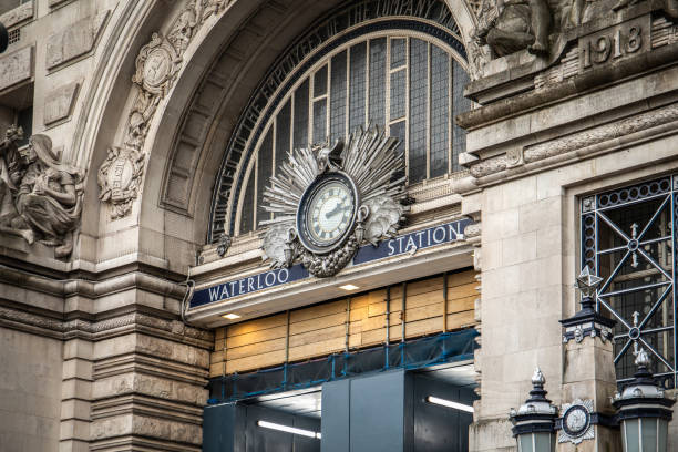 London, UK - November 17, 2024: Waterloo Station entrance gate with a clock on the top