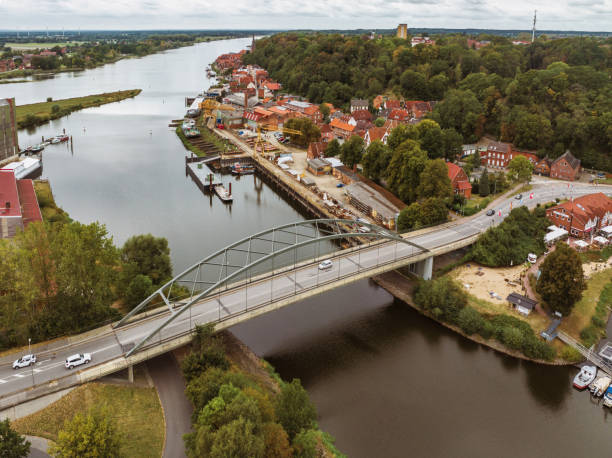 istock drone view on bridge over elbe river in Lauenburg 2186809389