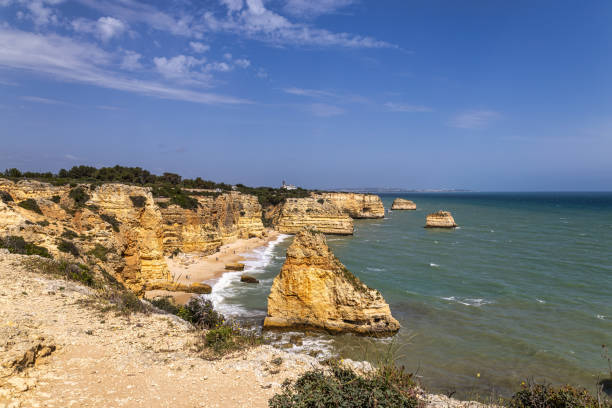 istock Praia da Marinha Beach among rock islets and cliffs seen from Seven Hanging Valleys Trail, Algarve, Portugal 2186812671