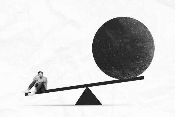 istock Exclusive illustration collage of young student sitting on platform bigger weight versus huge ball figure isolated on white background 2186812908