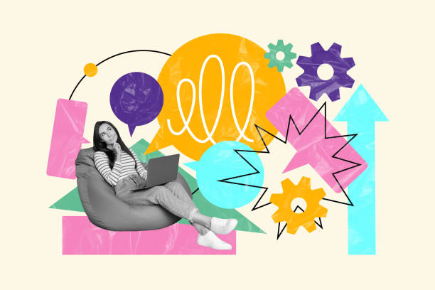 istock Picture collage artwork of minded woman thinking writing answer comment isolated on drawing background 2186813565