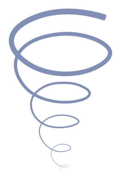 Tornado. Blue color spring funnel. Strong wind spinning in a spiral. Twisting tornado. Flat style. Lettering Paris and sport. Instead of the letter A, the contour of the Eiffel Tower. Sketch. Vector illustration. Lettering in uppercase and lowercase letters. Outline on an isolated background. Idea for web design. coil tubing stock illustrations