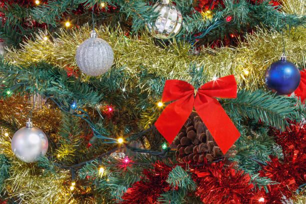 istock Decorated Christmas Tree with Ornaments and Red Bow 2186817709