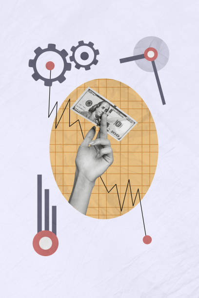 istock Vertical collage image of black white effect arm fingers hold dollar bill banknote graph stats cogwheel gear isolated on paper background 2186817919